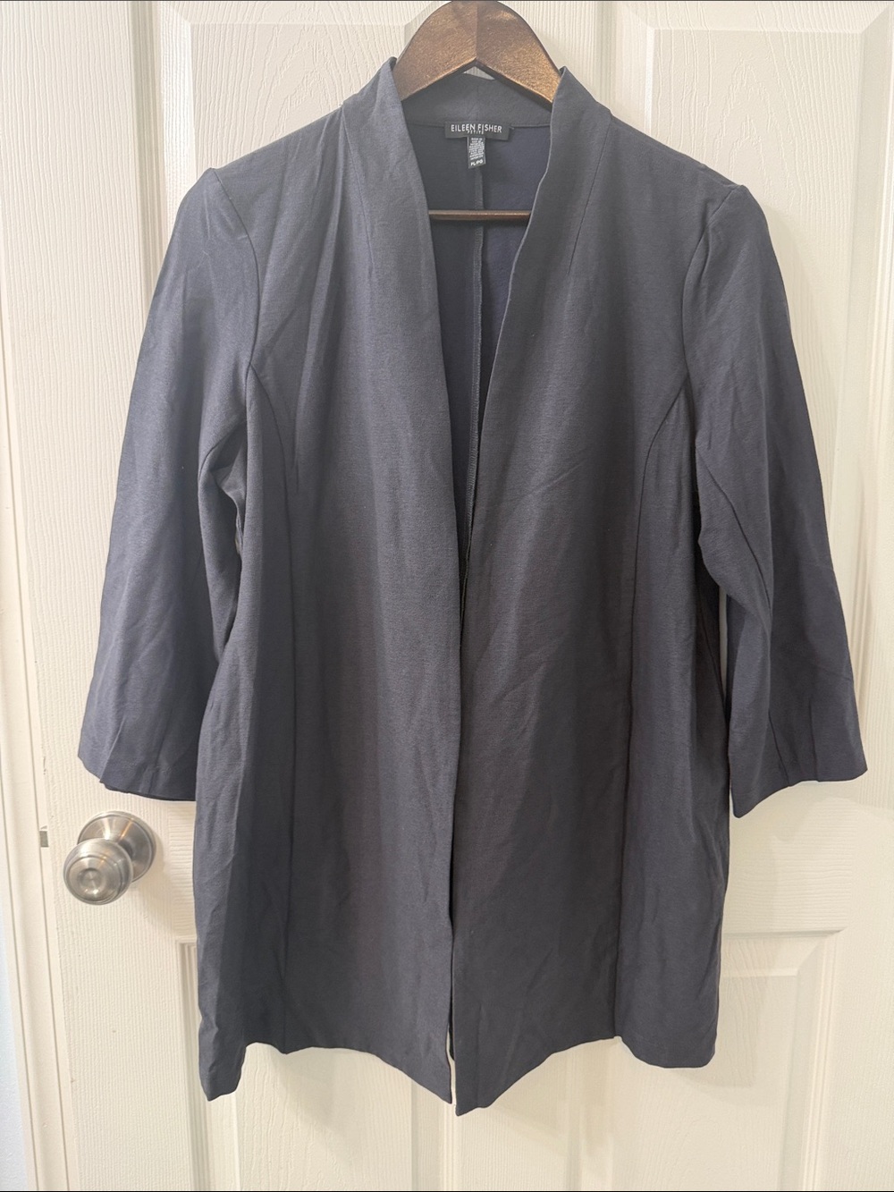 Eileen Fisher Dark Grey Open-Front Three-Quarter Sleeve Jacket